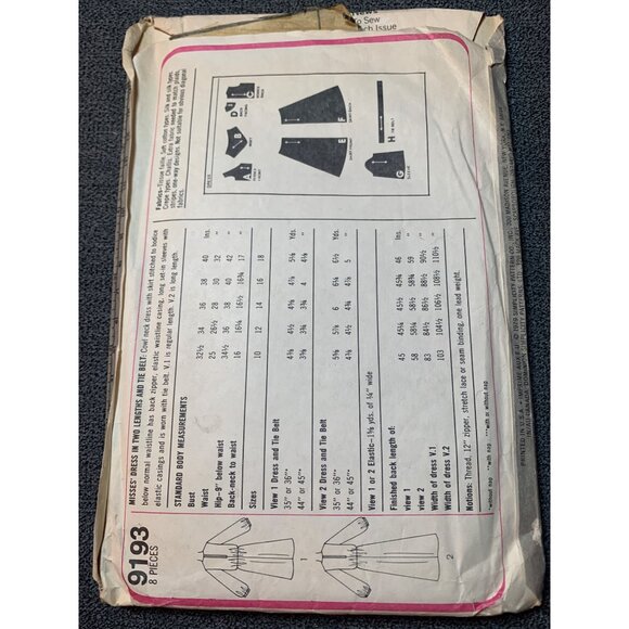Simplicity 9193 Vintage Sewing Pattern Misses Dress Size 12 1970s - Picture 2 of 2